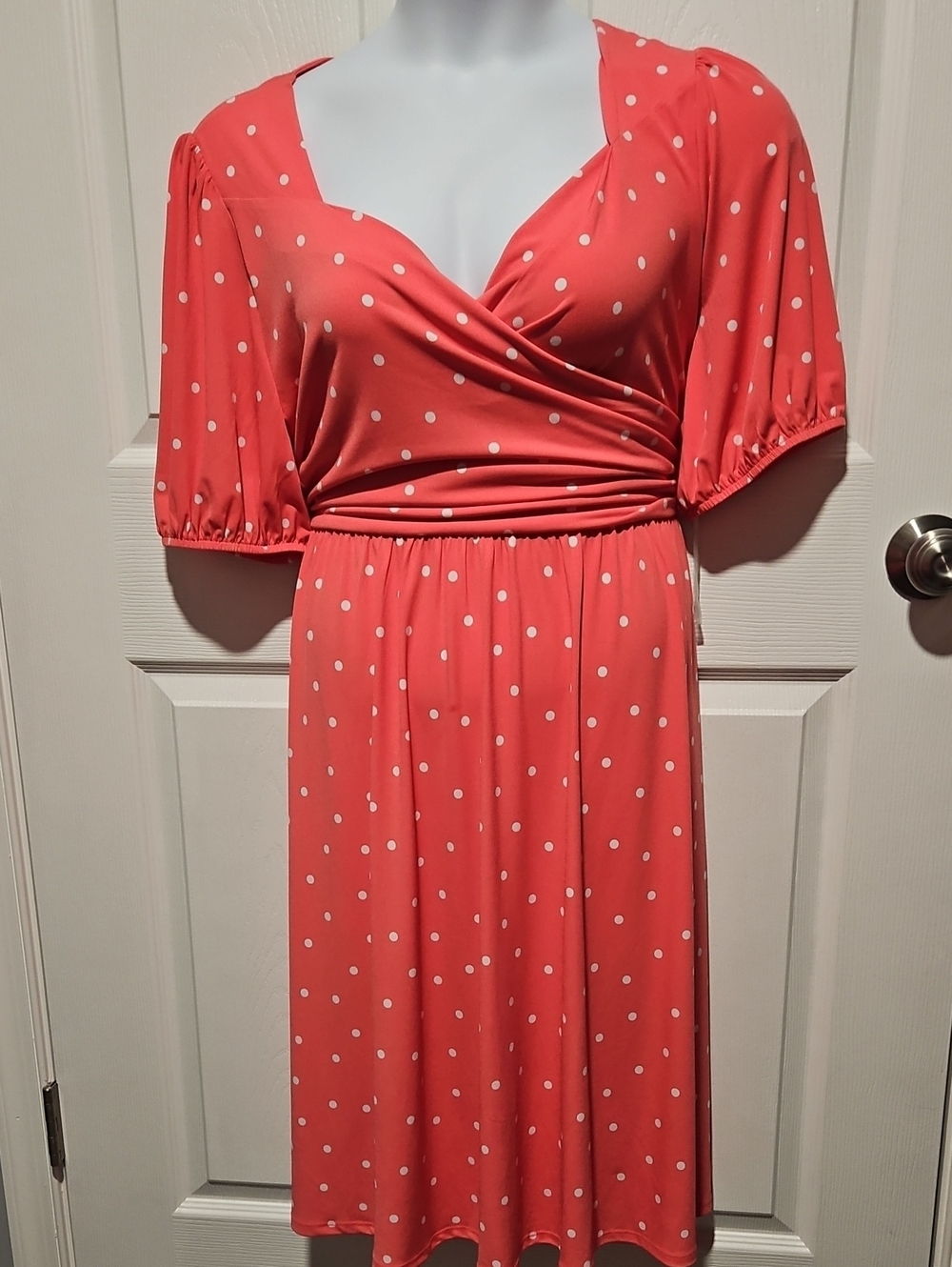 Lane Bryant Coral Red Polka Dot Midi Dress